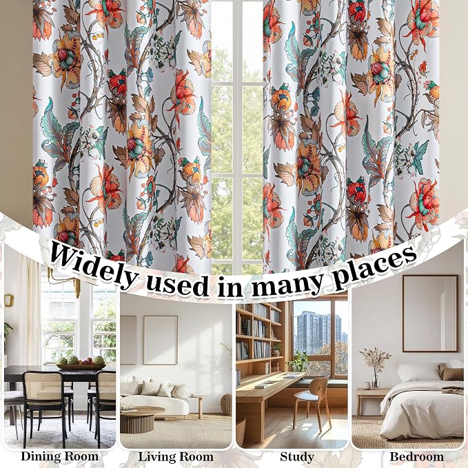 MYSKY HOME 95% Blackout Floral Curtains & Drapes 84 inches Long for Living Room Bedroom Botanical Thermal Insulated Light Blocking Grommet Country Window Panels, 2 Pcs, Greyish White, 52" Wide