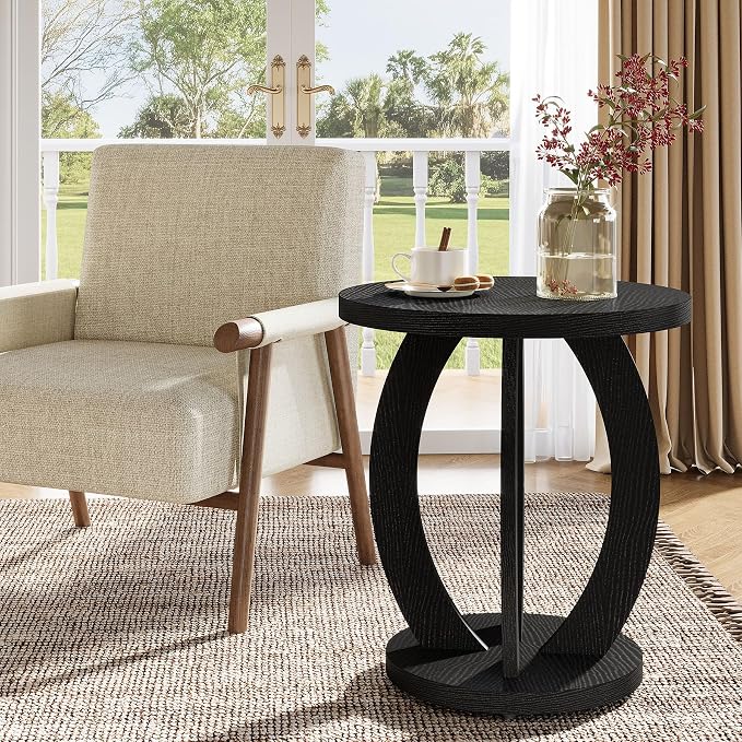 Tribesigns Round End Table, Rustic Side Table with Storage | Nightstand Bedside with Round Tabletop; Accent End Table for Living Room, Bedroom, Small Space