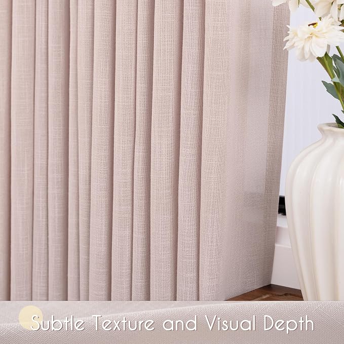 Blush Pink Curtains for Living Room Back Tab Modern Farmhouse Semi Sheer Curtains 96 inches Long 2 Panels Set Muted Neutral Window Curtain for Dining Room Bedroom 52x96