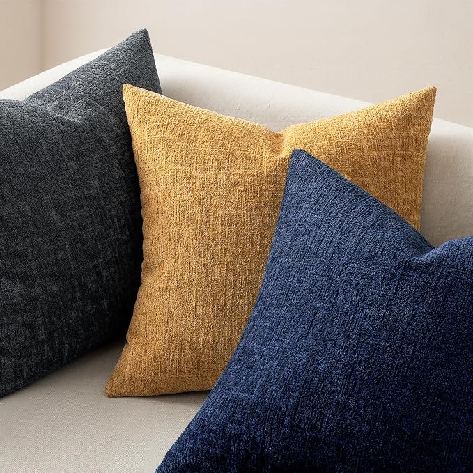 MIULEE Decorative Throw Pillow Covers 20x20 Pack of 2 Mustard Yellow Couch Pillow Covers Soft Cozy Textured Chenille Pillowcases for Home Decor Sofa Living Room Cushion Bedroom