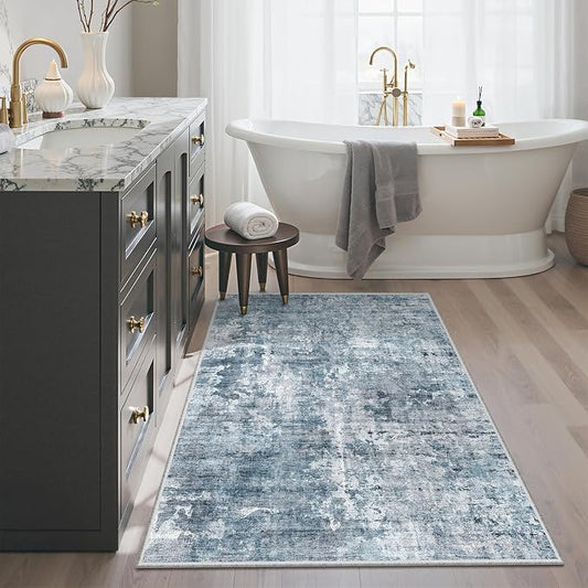 Soalmost 3x4 Rug, Small Area Rug for Kitchen, Entryway, Machine Washable Non-Slip Throw Rug, Vintage Carpet for Nursery Coffee Table Blue/Grey