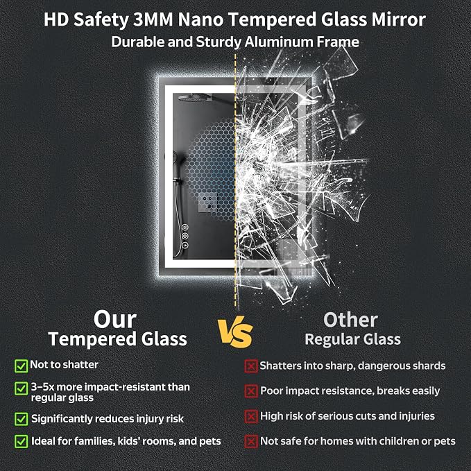 24"x32" LED Bathroom Mirror with Lights, Backlit + Front Lit with CRI>90, Lighted Mirror for Bathroom, Anti-Fog, Dimmable Brightness, 3 Colors, Memory Function, Shatterproof Tempered Glass