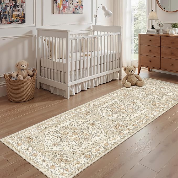 Runner Rug 2x6 Washable Vintage Area Rugs for Hallway Non Slip Laundry Rug Runner Boho Floor Carpet Runners for Entryway Laundry Room Kitchen Bathroom (2'x6',Gold)