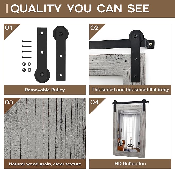 COGOOD Bathroom Mirrors for Over Sink - 22 x 30 Farmhouse Barn Door Wall Mirror for Bathroom, Living Room, Entryway Wall Decor Grey