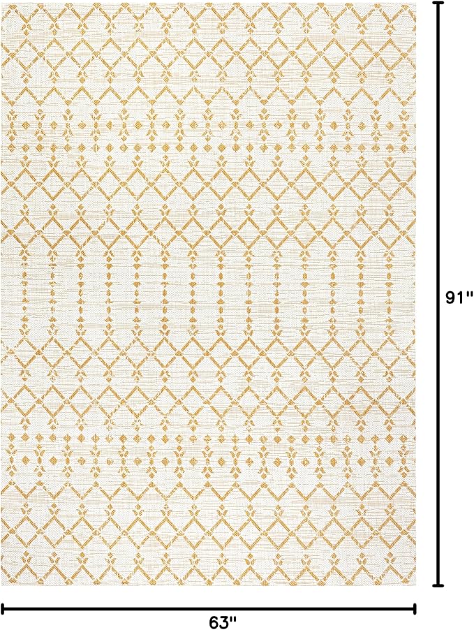 JONATHAN Y Moroccan Geometric Indoor Outdoor Area Rug 5X8 Cream/Yellow, Ourika Textured Weave for Backyard, Patio, Porch, Easy-Cleaning, High Traffic, Pet-Friendly, Non-Shedding (SMB108J-5)