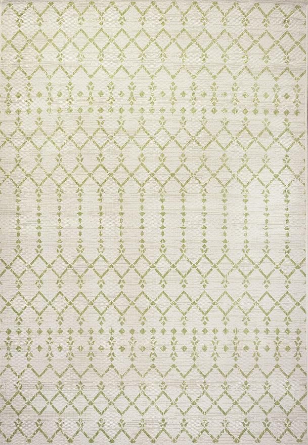 JONATHAN Y Moroccan Geometric Indoor Outdoor Area Rug 3X5 Cream/Green, Ourika Textured Weave for Backyard, Patio, Porch, Easy-Cleaning, High Traffic, Pet-Friendly, Non-Shedding (SMB108M-3)