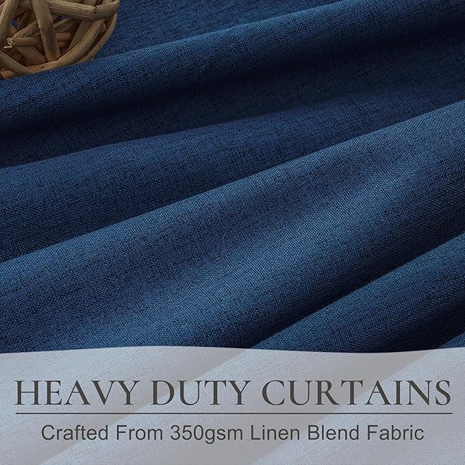 Navy Blue Blackout Curtains 90 Inch Length for Kids/Boys Rooms/Bedroom, Floor to Ceiling Track Pleated Drapes with Hooks Linen Thermal Coastal Curtain Dark Blue Window Burg 50"Wx90"Lx 2Panels Back Tab