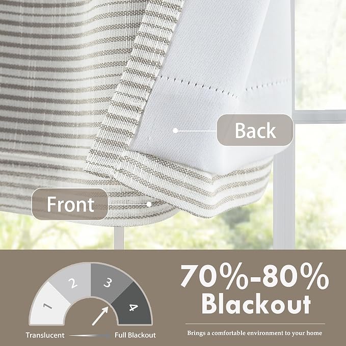 DriftAway Blackout Linen Ticking Striped Curtain Valance 18 Inches Beige | Double Layer Farmhouse Country Rustic Stripe Yarn Dyed Woven Thermal Insulated Rod Pocket Valance for Living Room