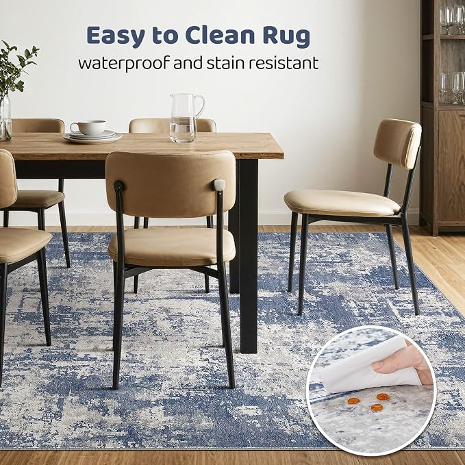 6x8 Area Rug Living Room: Washable Large Abstract Modern Soft Rug Stain Resistant Indoor Floor Non Slip Accent Carpet for Bedroom Nursery Playroom Dining Room Office Dorm Home House- Navy Grey