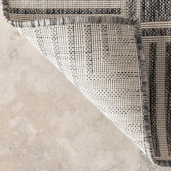 Nuloom Asha Grey/Ivory, 8' x 10', Casual, Striped Border, Soft and Cozy, High Traffic, Easy Clean, Durable Area Rug for Indoor/Outdoor Patio, Deck, Porch, Garden, Courtyard