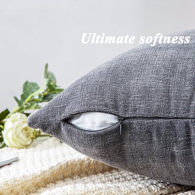 GAWAMAY Decorative Square Throw Pillow Covers 18"x18" Inch Set of 4, Super Soft Chenille Pillows Cover Fall Pillowcase for Living Room Bedroom Sofa Couch Cushion Cover Grey 45x45cm (No Insert)