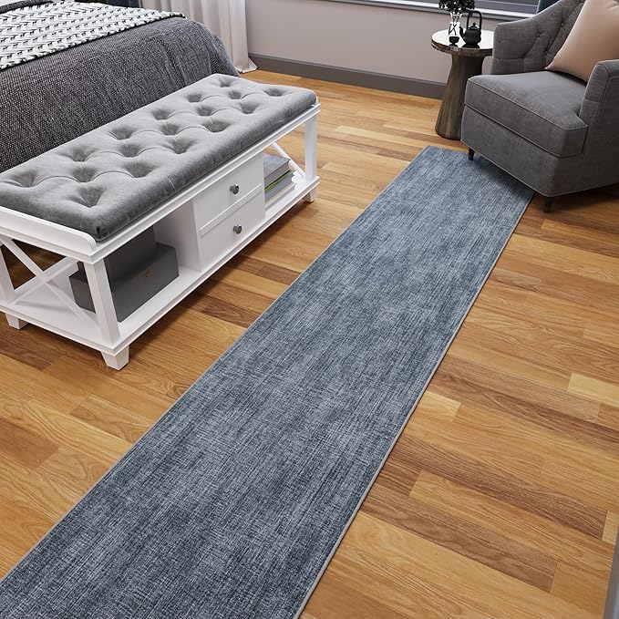 Ottomanson Aisle Runner Rug 1'10.5" x 28' – Soft Non-Slip Rug, Low Pile Carpet for Hallways, Events, Churches & Extra-Long Indoor Spaces, Solid Greyish Blue