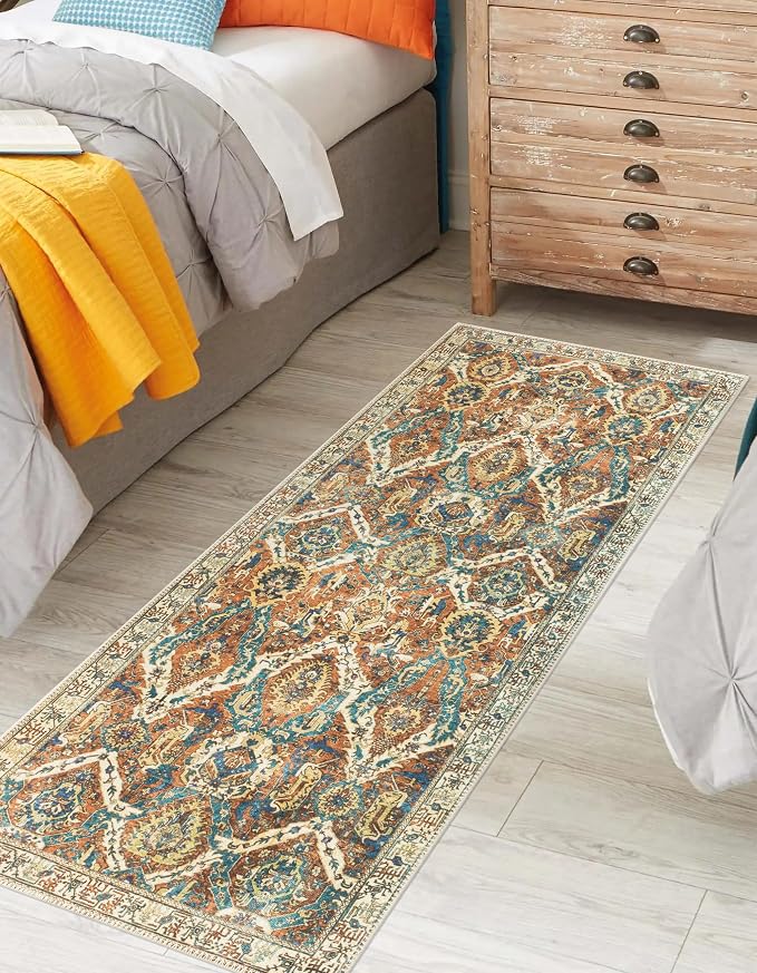 Keen Home Design 30"x120" Rug - Machine Washable Runner with Non-Slip Backing, Ideal for Hallway, Entryway, Kitchen, Laundry Room - Vintage, Easy Clean, Durable, Low Pile Rug - (2'6" x 10')