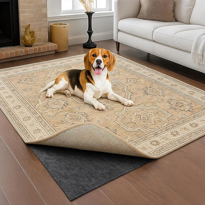 Deep Dream Dual Surface 3'x5' Rug Pad, Waterproof 1/8" Thick Felt + Natural Rubber Backing, Non Slip Carpet Gripper for Area Rugs, Protective Cushioned Pads for All Floors