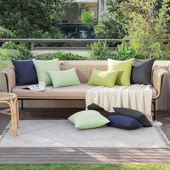 MIULEE Pack of 2 Decorative Outdoor Solid Waterproof Throw Pillow Covers Faux Linen Garden Farmhouse Cushion Cases for Halloween Tent Balcony Couch Sofa 16x16 Inch Black