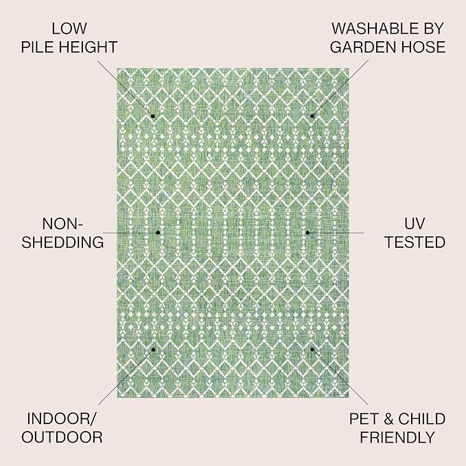 JONATHAN Y Moroccan Geometric Indoor Outdoor Area Rug 4X6 Green/Cream, Ourika Textured Weave for Backyard, Patio, Porch, Easy-Cleaning, High Traffic, Pet-Friendly, Non-Shedding (SMB108L-4)