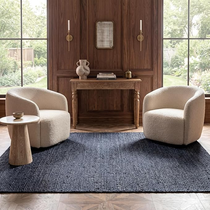 nuLOOM 10x14 Rigo Jute Hand Woven Area Rug, Navy, Solid Farmhouse Design, Natural Fiber, For Bedroom, Living Room, Dining Room, Hallway, Office, Kitchen, Entryway