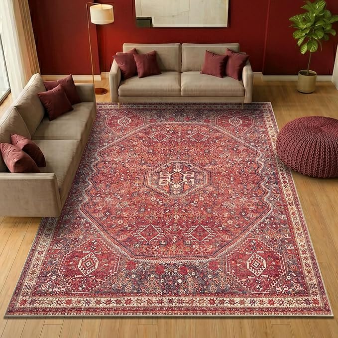 Keen Home Design 8x10 Machine Washable Area Rug with Non-Slip Backing - Vintage Moroccan Design, Ideal for Living Room, Dining Room, Bedroom - Easy Clean, Durable, Low Pile - 8' x 10'