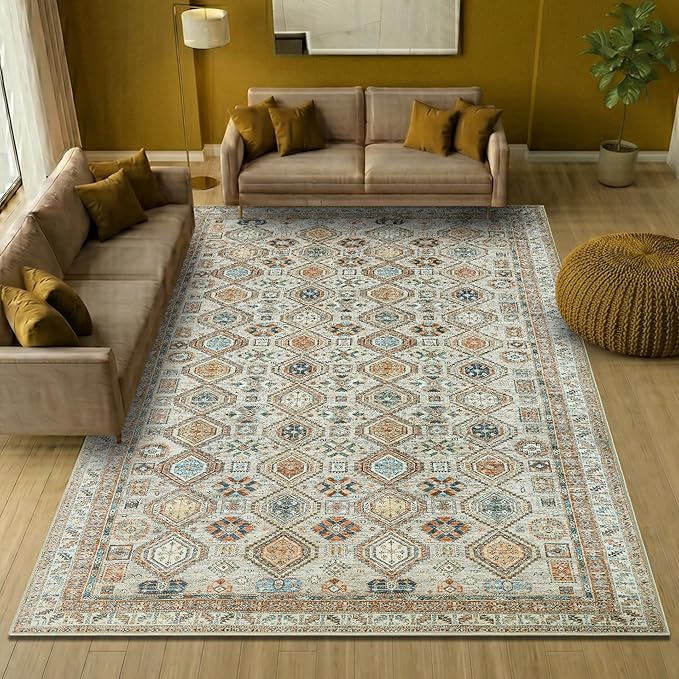 Keen Home Design 6x9 Rug - Machine Washable Area Rug with Non-Slip Backing, Ideal for Living Room, Dining Room, Bedroom - Vintage, Easy Clean, Durable, Low Pile Rug - (6' x 9')