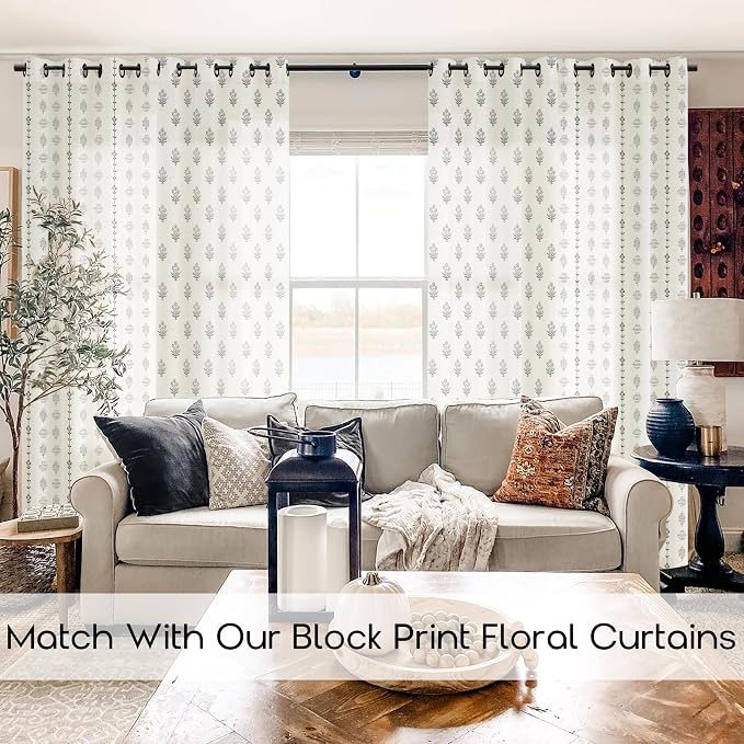 Moody Floral Linen Farmhouse Curtains, Black and Off White Dark Cottagecore Decor Semi Sheer Drapes for Bedroom Living Room 63 Inch Length