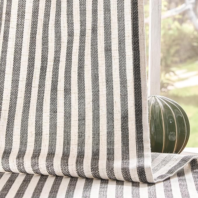 jinchan Linen Curtains 96 inch Black Stripe on Beige Grommet 2 Panels | Curtains for Living Room Bedroom,Ticking Stripe Pattern,Pinstripe Farmhouse Rustic,Window Treatment,Light Filtering