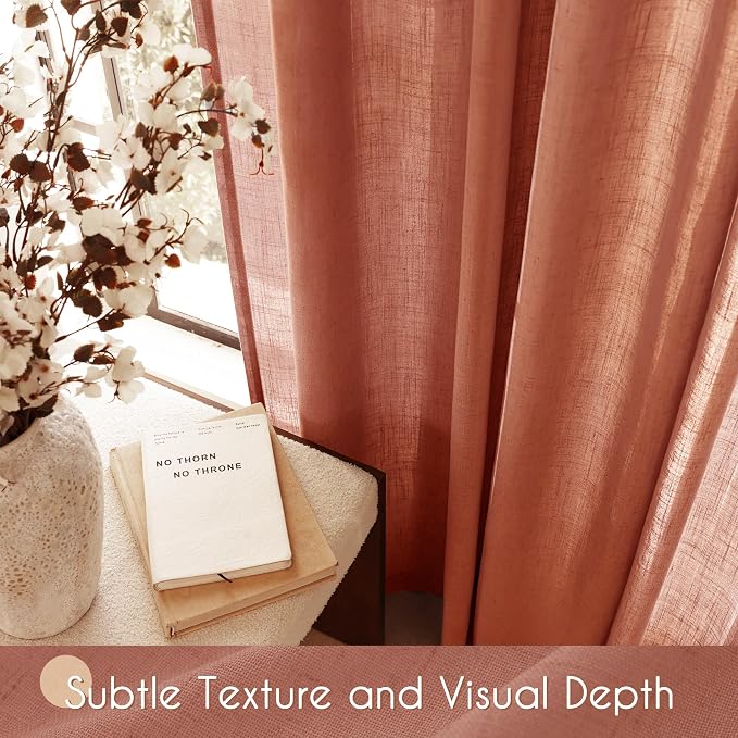 80 inch Linen Terracotta Curtains 2 Panels for Living Room Back Tab Light Filtering Semi Sheer Rust Colored 80 inches Long Soft Thick Cotton Cloth Textured Rustic Boho Farmhouse Room Decor