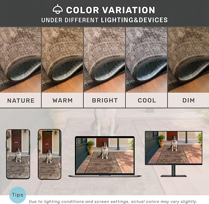 Hazo Haus Boho Brown Living Room Rug 6x8 - Modern Vintage Traditional Oriental Taupe Neutral, Washable Low Pile Non-Slip Extra Large Area Rugs for Dining Under Table Bedroom Lounge