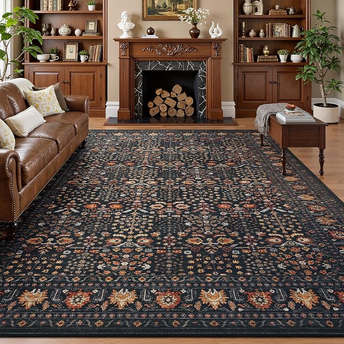 Lofus 8x10 Large Area Rug for Living Room & Bedroom Washable Non-Slip Brown/Orange