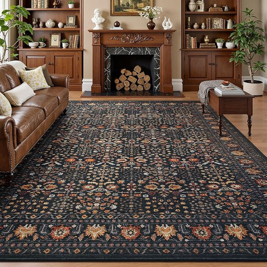 Lofus 8x10 Large Area Rug for Living Room & Bedroom Washable Non-Slip Brown/Orange