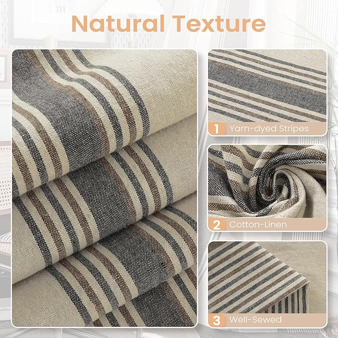 ColorBird Brown and Grey Striped Curtains 2 Panels Set, Modern Farmhouse Vintage Patterned Curtain 84 Inches Long, Light Filtering Window Treatment Drapes for Living Room Bedroom Doorways Closet