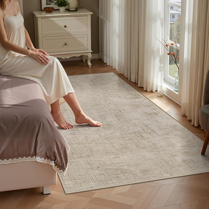Valenrug 4x6 Area Rug - Stain Resistant 4x6 Rugs for Living Room, Non Slip High-Low Pile Textured Area Rugs for Bedroom, Folable Machine Washable Area Rug (4'x6', Beige)