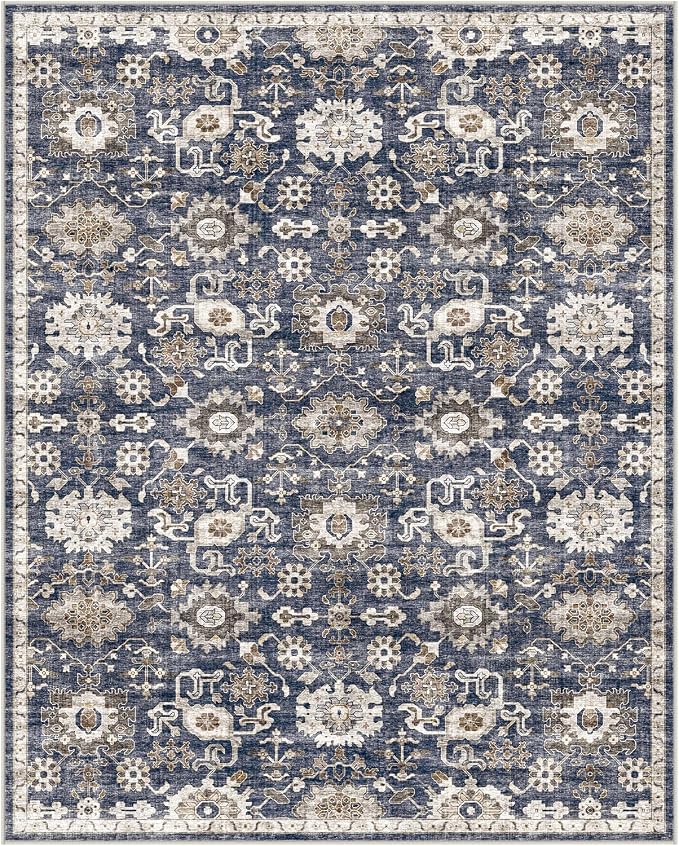 AMADA HOMEFURNISHING 2x3 Washable Area Rug, Low-Profile Entryway Rug with Non-Slip Backing & Durable Edge Binding, Vintage Rug Pattern, Small Rugs for Entryway, Kitchen & Living Room