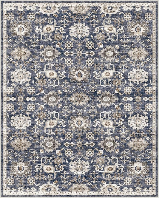 AMADA HOMEFURNISHING 10x14 Washable Area Rug, Low-Profile Large Area Rug with Non-Slip Backing & Durable Edge Binding, Vintage Large Rugs for Living Room, Bedroom & Dining Room