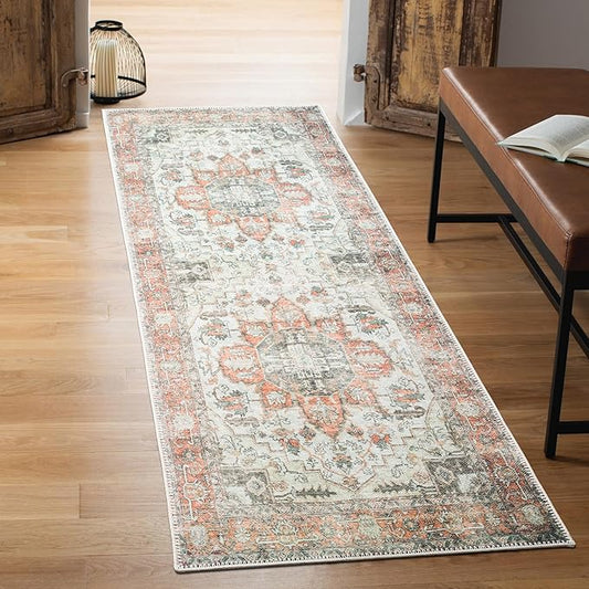 Keen Home Design 30"x144" Rug - Machine Washable Runner Rug with Non-Slip Backing, Ideal for Hallway, Entryway, Kitchen, Laundry Room - Vintage, Easy Clean, Durable, Low Pile - (2'6" x 12')