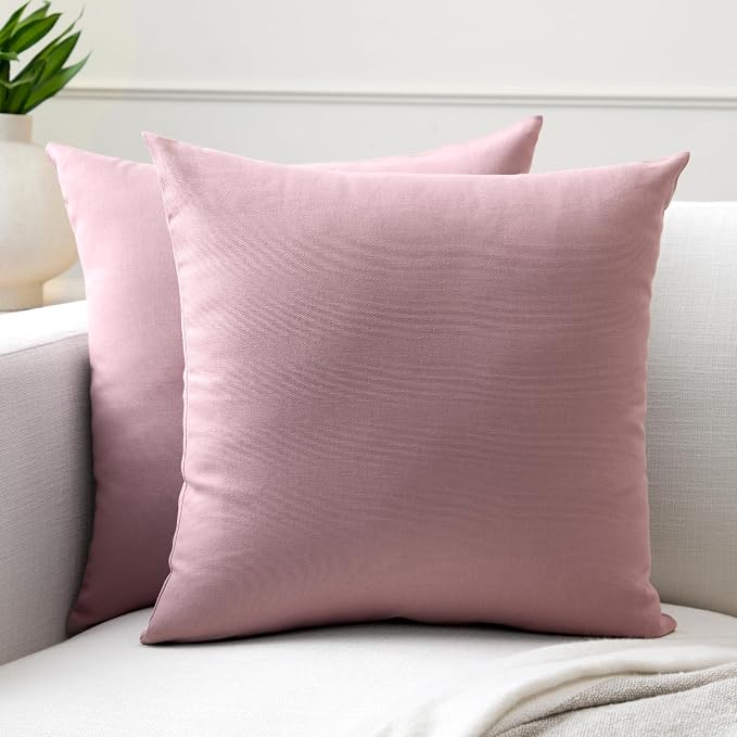 Encasa XO Throw Pillow Covers 20x20 in Set of 2 Mauve | No Inserts | Cotton Pillow Covers for Living Room, Bed, Sofa, Couch | Decorative Cushion Covers with Improved Zipper