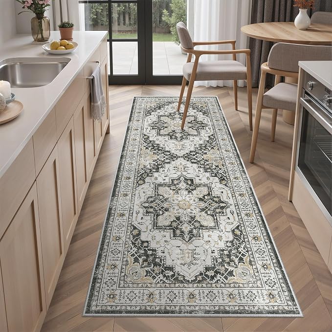 Madane Hallway Runner Rug - 2x5 Rug Runner Washable Runner Rugs Non-Slip Low-Pile Kitchen Runner Rug Laundry Room Rug Throw Carpet for Entrance Bedroom Living Room (2'x5', Black)