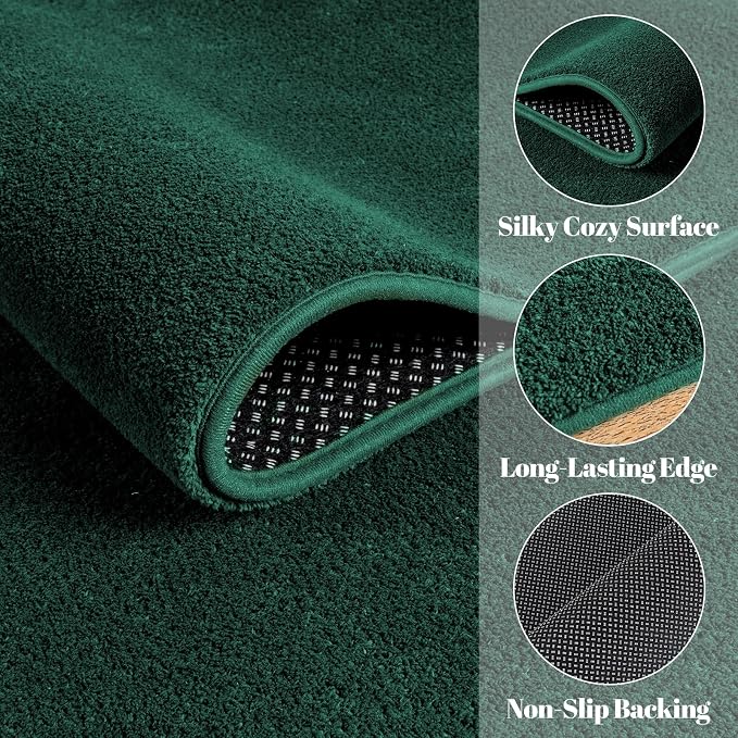 qulint Dark Green Area Rug for Living Room 5x8, Washable Rugs for Bedroom with Thickened Memory-Foam, Minimalist Modern Carpet Non Slip Alfombras for Boys Girls Kid Room Nursery Dorm Home Decor