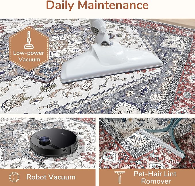 OPPODREAM Soft Entryway Rug 2x10, 2x10 Rug Runner, Washable Hallways Carpet 2 x 10 with Non Slip Backing, Low-Pile Bedside Carpet 2 x 10, Long, Faux Cashmere, Red & Grey