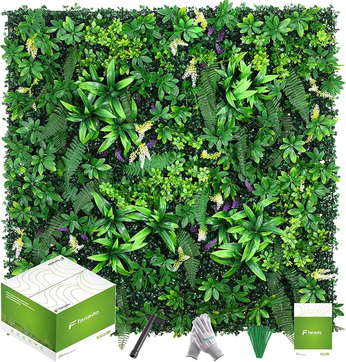 fanado Artificial Grass Wall Panels 20"x20"(12pcs), Hedge Green Wall Decor Backdrop, UV-Anti Fake Greenery Plant Wall Boxwood Panels for Privacy Fence Screen Outdoor Indoor Wedding Garden Backyard