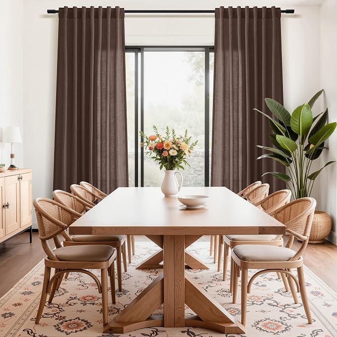 Aersas Cappuccino Linen Curtains 84 Inches Long 2 Panels Set Back Tab Rod Pocket Living Room Drapes Farmhouse Rustic Light Filtering Window Treatments for Bedroom 52 Inch Width x 84 Inch Length