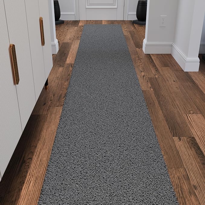 Ottomanson Shag Hallway Runner Rug 2' x 10', Fluffy Runner with Non-Slip Rubber Backing, Soft Non-Shedding Rug for Entryway, Kitchen, Corridor, Laundry, Gray