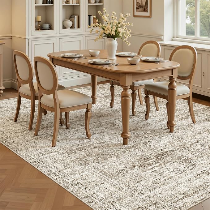 Soalmost 6x9 Area Rug for Living Room Washable 6x9 Rug Non-Slip Modern Rugs for Bedroom Dining Room Ultra-Thin Indoor Brown Rug