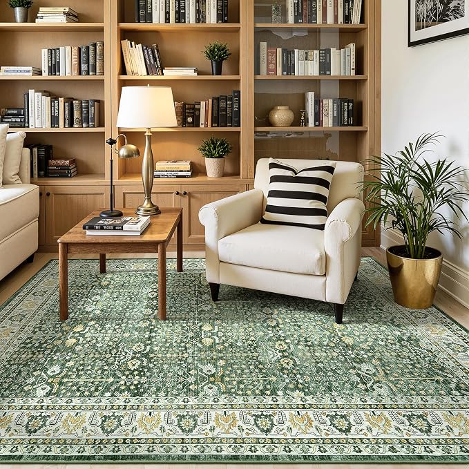 Lofus 5x7 Washable Sage Green Area Rug for Living Room Bedroom Non-Slip Low Pile