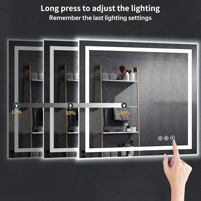 40"x36" LED Bathroom Mirror with Lights, Backlit + Front Lit with CRI>90, Lighted Mirror for Bathroom, Anti-Fog, Dimmable Brightness, 3 Colors, Memory Function, Shatterproof Tempered Glass