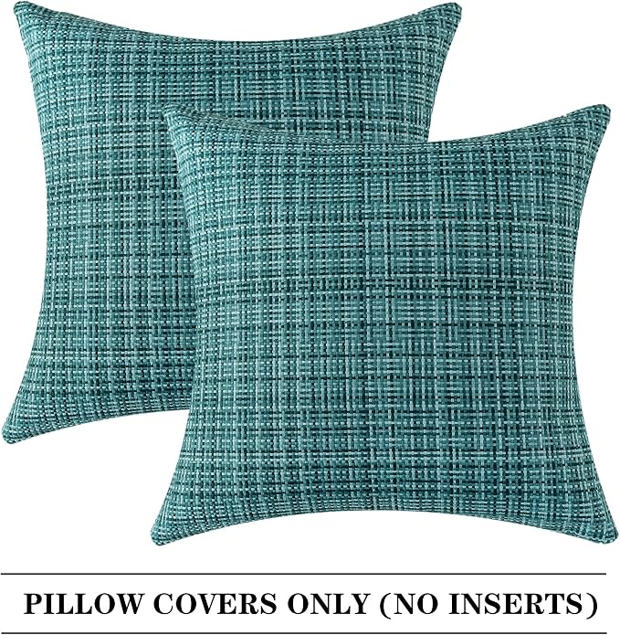 Kevin Textile Pack of 2 Decorative Outdoor Waterproof Throw Pillow Covers Pillowcases Modern Cushion Cases for Patio Couch Bench 22 x 22 Inch Teal
