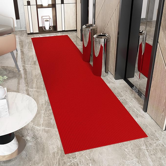Ottomanson 3'11" x 51' Hallway Runner with Scraper Pile - Extra Durable Non-Slip Rug Mat for Indoor & Outdoor Use - Ideal for Kitchen, Entryway & Garage - High-Traffic Carpet, Red