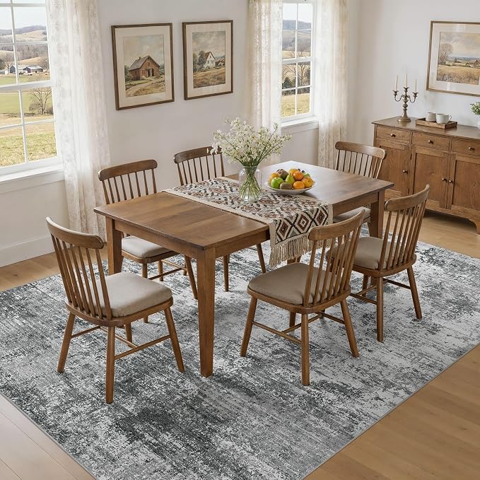 UERMEI 10x14 Area Rug for Living Room - Washable Neutral Modern Abstract Carpet, Non-Slip Soft Large Indoor Floor Rugs for Bedroom Home Office & Under Dining Table Decor, Grey Black