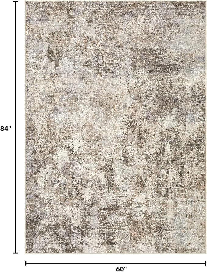 WITSHOCK Area Rugs 5x7 Living Room Rug - Washable Neutral Soft Low Pile Non-Slip Modern Abstract Thin Large Indoor Carpet for Bedroom Dining Room Nursery Office - Dark Brown