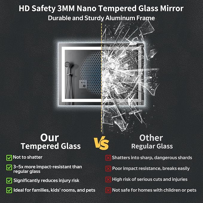 24"x36" LED Bathroom Mirror with Lights, Backlit + Front Lit with CRI>90, Lighted Mirror for Bathroom, Anti-Fog, Dimmable Brightness, 3 Colors, Memory Function, Shatterproof Tempered Glass