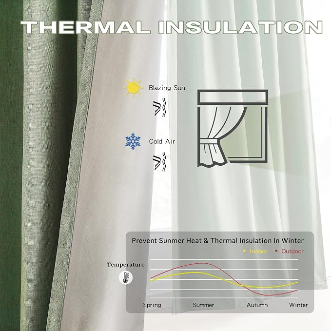 DUALIFE Sage Green Pinch Pleated Blackout Curtains 50 x 105 Inches Long, Back Tab Drapes for Living Room Bedroom Thermal Insulated Full Blackout Draperies with Hooks